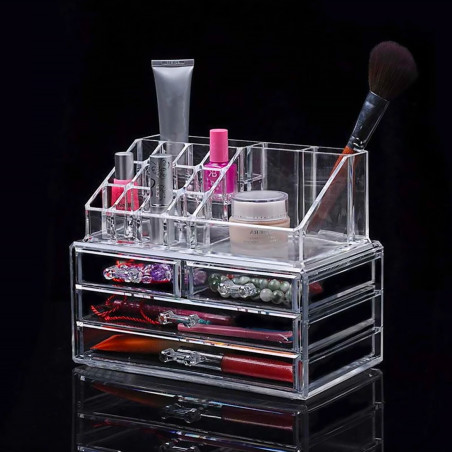 Organizer Trasparente Porta Trucco 20 Scomparti Box Per Cosmetici 17.5x22.5x13.5