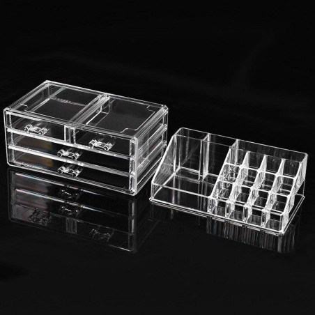 Organizer Trasparente Porta Trucco 20 Scomparti Box Per Cosmetici 17.5x22.5x13.5