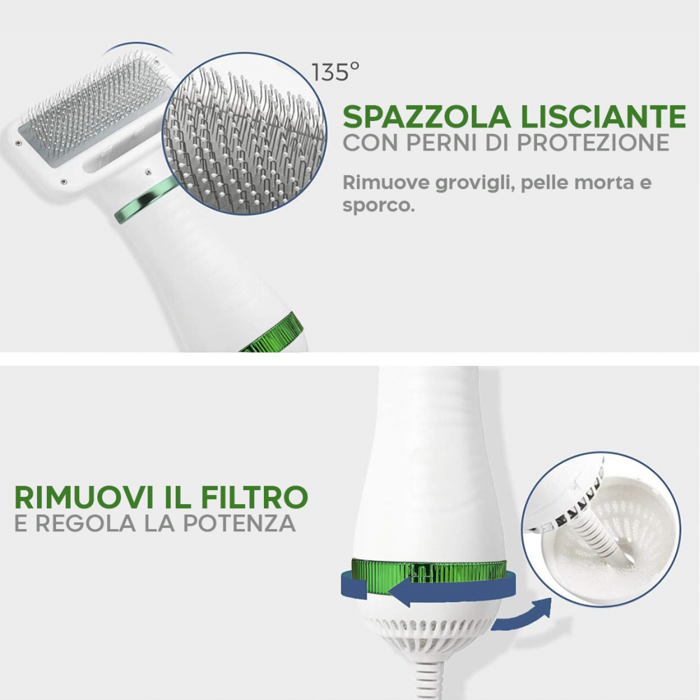 Spazzola 2 in 1 Asciuga Pelo per Animali...