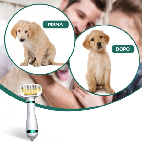 Spazzola 2 in 1 Asciuga Pelo per Animali Domestici 412521 Ergonomica Regolabile