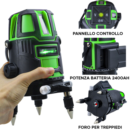 Livella Laser Autolivellante 360° Multilinea Verticali Orizzontale Raggio Verde