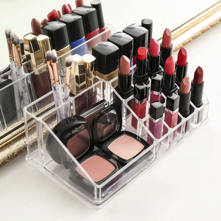 Organizer Trasparente Porta Trucco 20 Scomparti Box Per Cosmetici 17.5x22.5x13.5