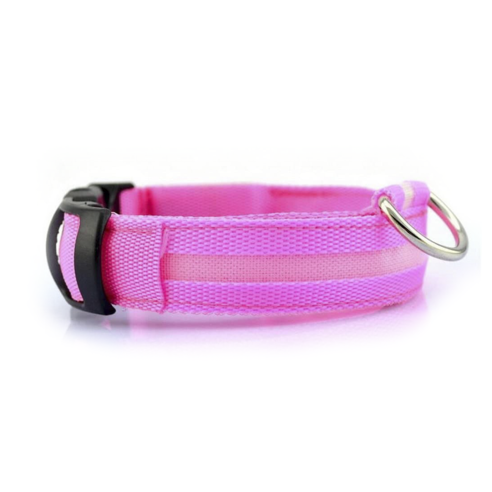 Image of Collare regolabile luminoso a led per cani e gatti vari colori e misure Rosa XL