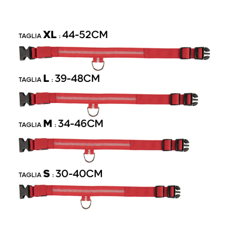 Collare regolabile luminoso a led per cani e gatti vari colori e misure