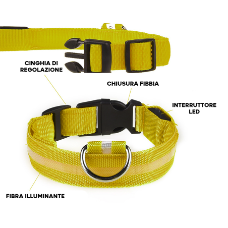 Collare regolabile luminoso a led per cani e gatti vari colori e misure