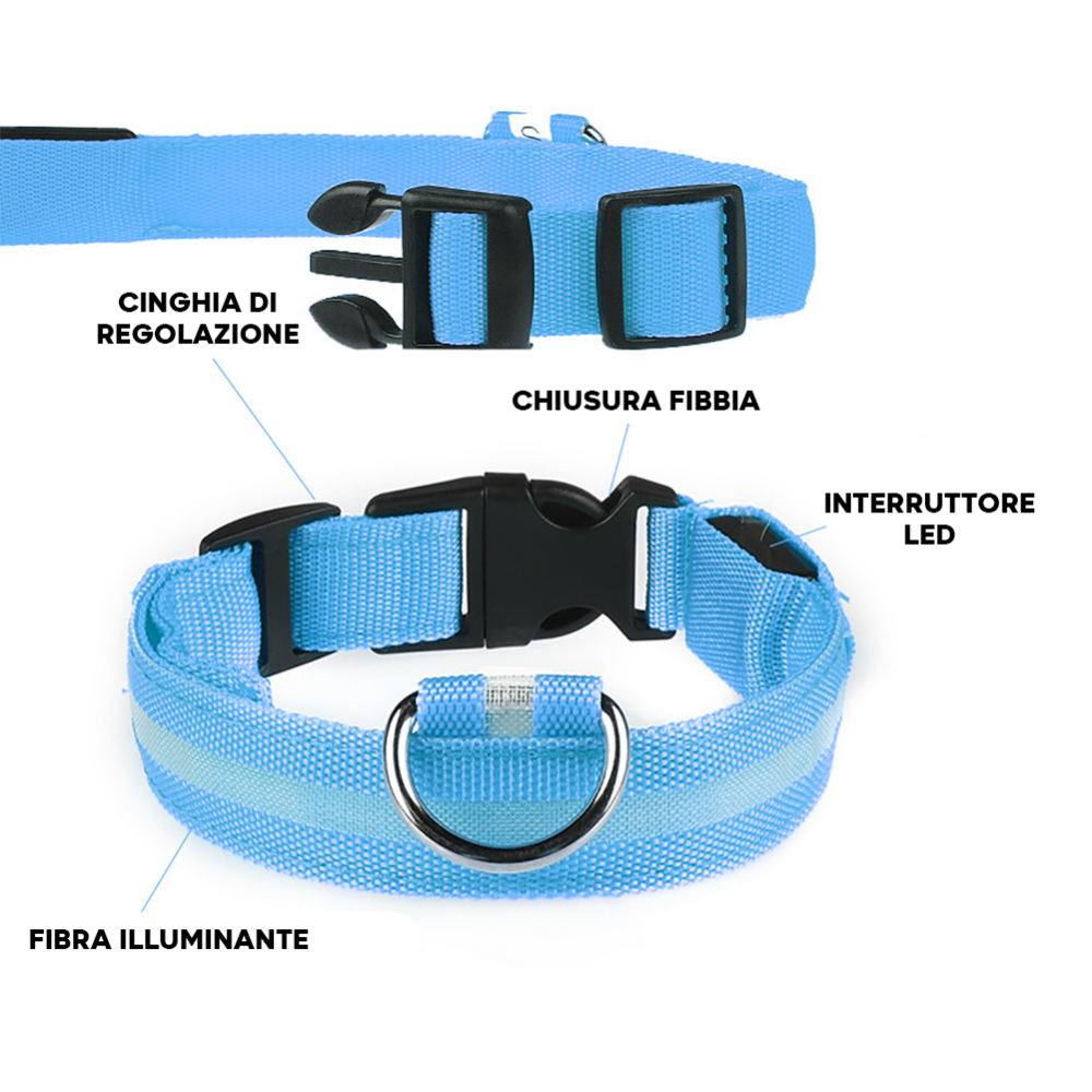 Collare regolabile luminoso a led per cani e...