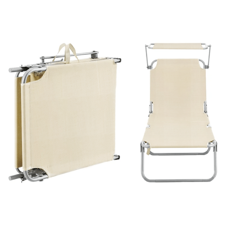 Lettino in Textilene 281014 Schienale Regolabile BEIGE Tubo 18 mm con Parasole