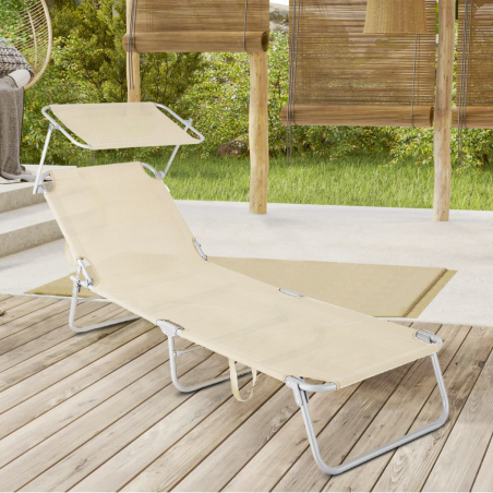 Lettino in Textilene 281014 Schienale Regolabile BEIGE Tubo 18 mm con Parasole