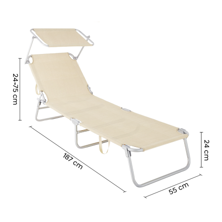 Lettino in Textilene 281014 Schienale Regolabile BEIGE Tubo 18 mm con Parasole