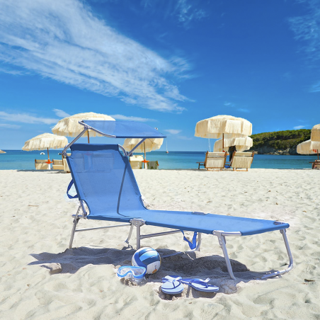 Lettino in Textilene 281012 Schienale Regolabile BLU Tubo 18 Tettuccio Parasole