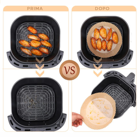 Carta Forno per Friggitrice ad Aria 500pz Tonda 20cm Antiaderente e Siliconata