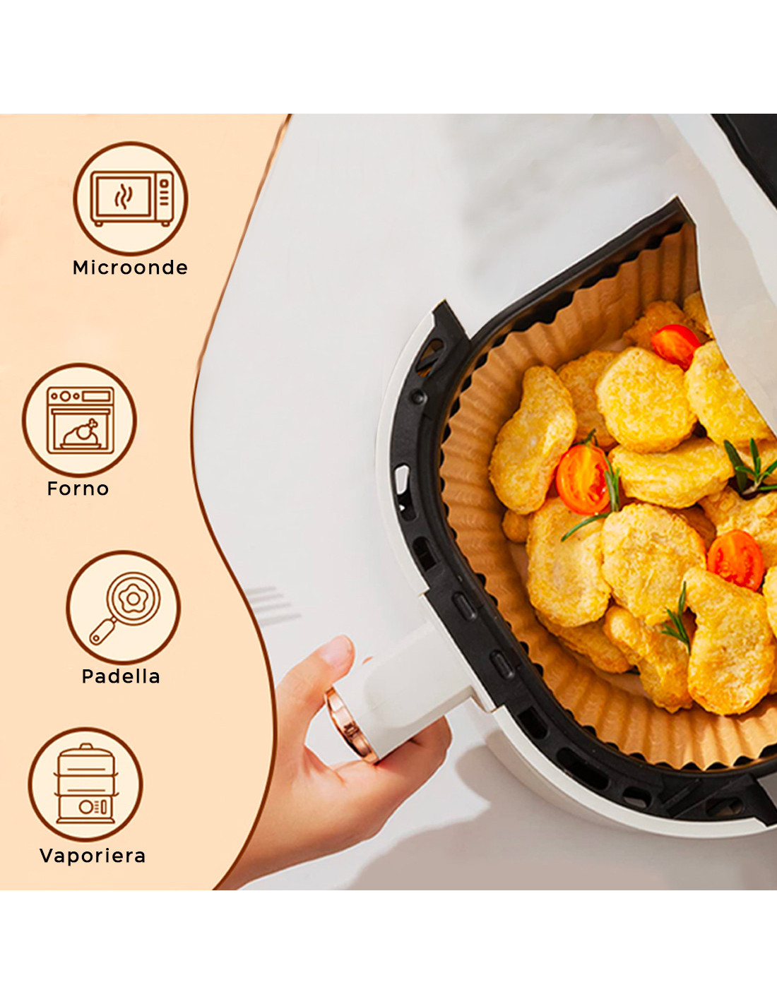 100 Fogli Di Carta Da Forno In Bambù Per Friggitrice Ad Aria, Forate, Antiaderenti, 230°C, Per Cestello, Forno E Microonde