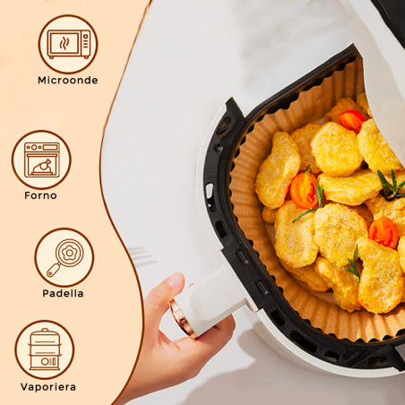 Carta Forno per Friggitrice ad Aria 300pz Tonda 20cm Antiaderente e Siliconata