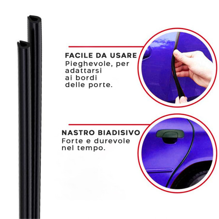 Copriprofilo Salvaporta Auto 2 Guarnizioni 65cm Universali PVC Ritagliabile Nero