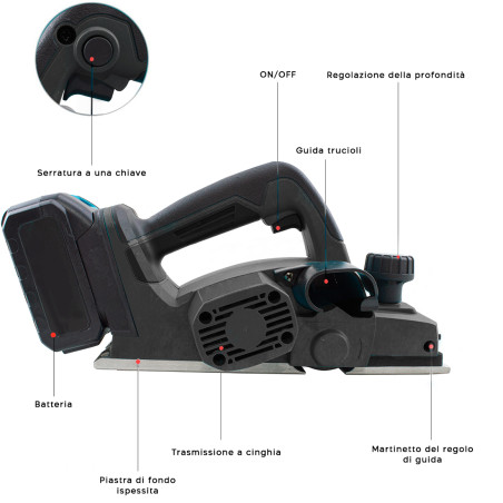 Piallatrice Cordless Senza Fili per Rasatura Legno 48V 15.000rpm Doppia Batteria