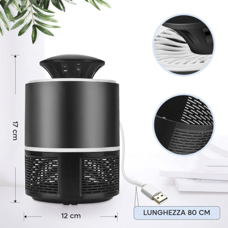 Lampada Antizanzare Elettrica 18724 Trappola per Insetti Led USB Portatile