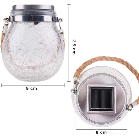 Lanterna da Esterno Ricarica Solare 2pz Barattolo Sfera in Vetro con Mini LED