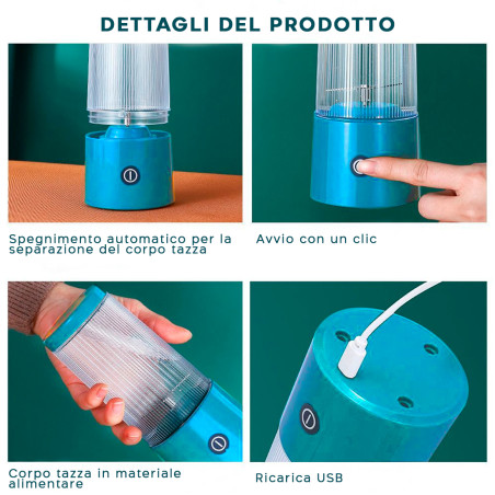 Mini Spremiagrumi Portatile Ricaricabile Estrattore Mixer Frullatore da 300ml