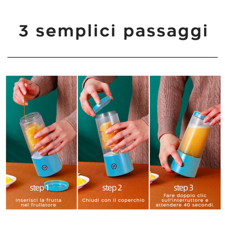 Mini Spremiagrumi Portatile Ricaricabile Estrattore Mixer Frullatore da 300ml