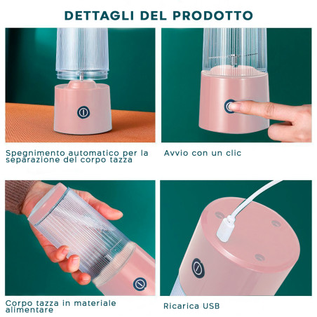 Mini Spremiagrumi Portatile Ricaricabile Estrattore Mixer Frullatore da 300ml