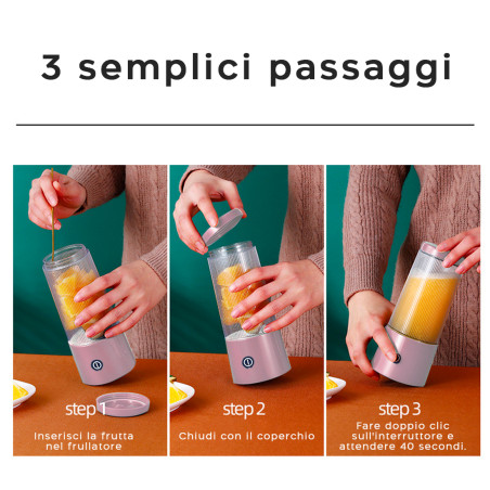 Mini Spremiagrumi Portatile Ricaricabile Estrattore Mixer Frullatore da 300ml