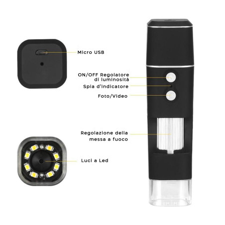 Microscopio Video Portatile Digitale Wi-Fi per Smartphone Controllo con APP