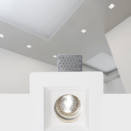 Portafaretto Gesso a Scomparsa GS-5006 Quadrato Bianco ad Incasso Attacco GU10