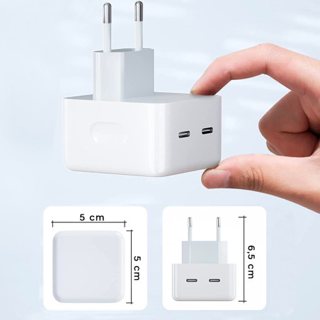 Adattatore Smartphone Doppia Ricarica Caricatore 35W Alimentatore Presa USB-C+C