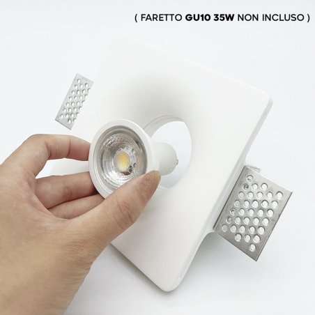 Portafaretto Gesso a Scomparsa GS-5011 Quadrato Bianco ad Incasso Attacco GU10