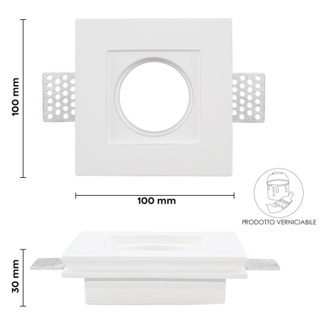 Portafaretto Gesso a Scomparsa GS-5010 Quadrato Bianco ad Incasso Attacco GU10