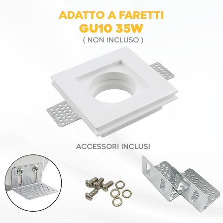 Portafaretto Gesso a Scomparsa GS-5010 Quadrato Bianco ad Incasso Attacco GU10