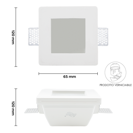 Portafaretto Gesso a Scomparsa GS-5003 Quadrato Bianco ad Incasso Attacco GU10