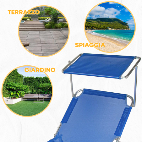 Lettino in Textilene 281012 Schienale Regolabile BLU Tubo 18 Tettuccio Parasole