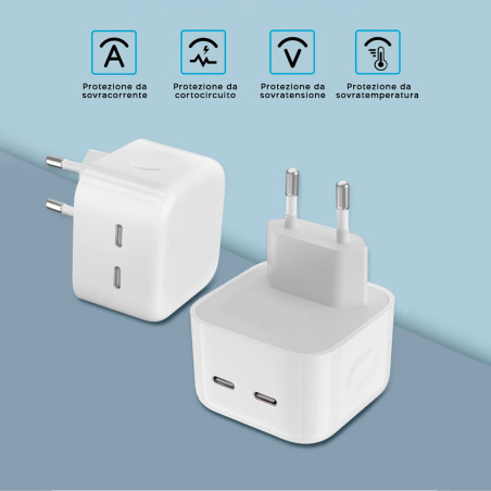 Adattatore Smartphone Doppia Ricarica Caricatore 35W Alimentatore Presa USB-C+C