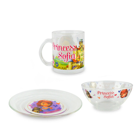 WD8543 Set da colazione Principessa Sofia con scodella tazza e piattino in vetro