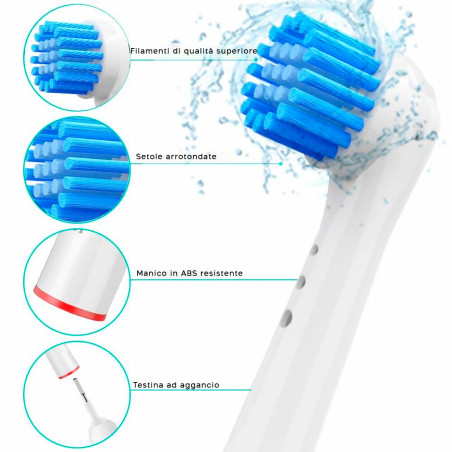 Kit 4pz Testine Ricambio Compatibili per Spazzolino Elettrico Setole Morbide