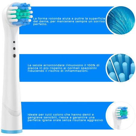 Kit 4pz Testine Ricambio Compatibili per Spazzolino Elettrico Setole Arrotondate