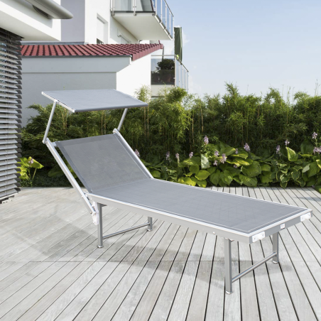 Lettino Prendisole LUXURIOUS Parasole Alluminio Schienale Reclinabile 180X60X40