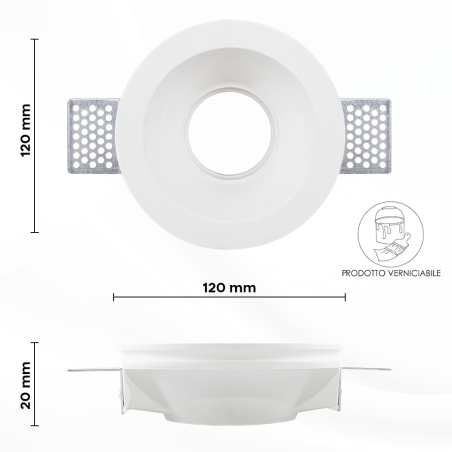 Portafaretto Gesso a Scomparsa GS-5007 Rotondo Bianco ad Incasso Attacco GU10