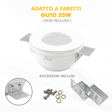 Portafaretto Gesso a Scomparsa GS-5002 Quadrato Bianco ad Incasso Attacco GU10