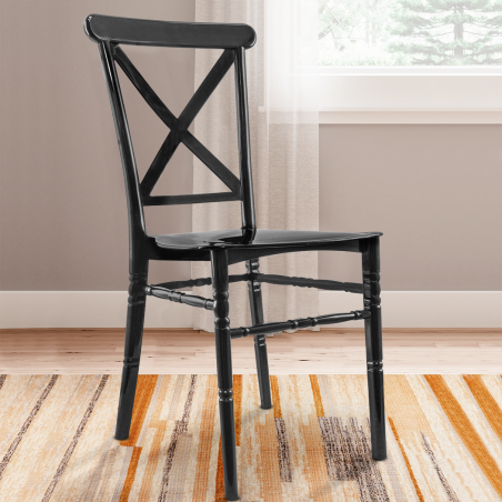 Set 4 Sedie Sidney Nere in Polipropilene Vintage Ideale per Catering ed Eventi