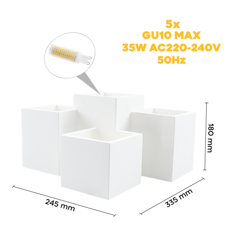 Applique Gesso da Parete GS-5029 Plafoniere 5 Attacchi di Luce GU10 Verniciabile
