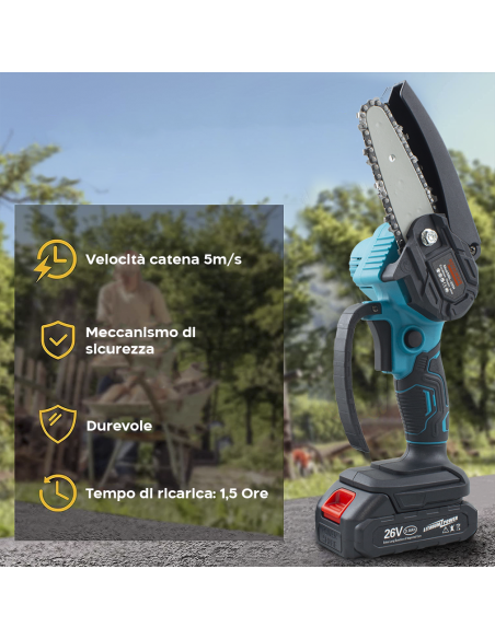 Mini Motosega da Potatura a Mano ROYALWAVE Batteria 26V da 4" con Valigetta