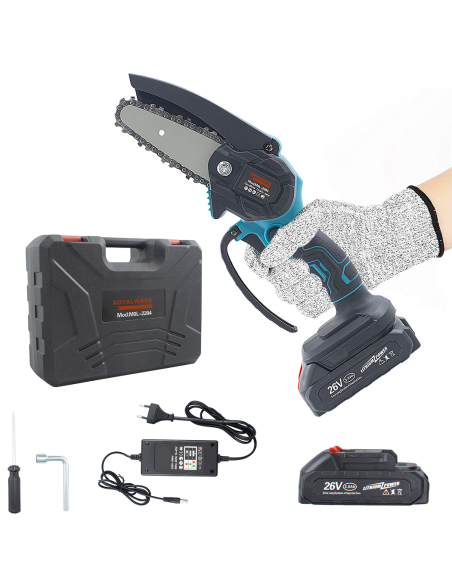 Mini Motosega da Potatura a Mano ROYALWAVE Batteria 26V da 4" con Valigetta