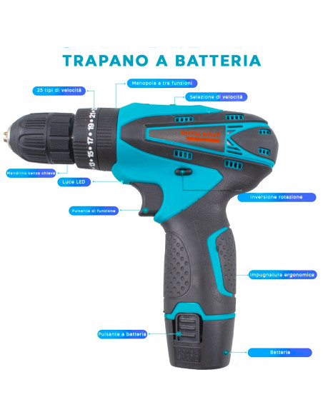 Trapano e Avvitatore a Batteria 18V ROYALWAVE JPZ2012 Kit Trapani Combinati