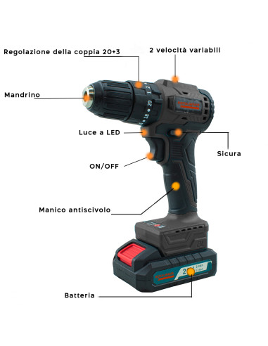 Trapano Avvitatore Doppia Batteria a...