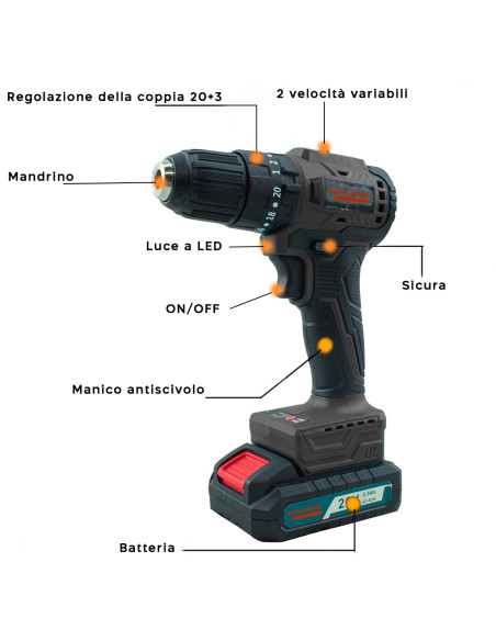 Trapano Avvitatore Doppia Batteria a Percussioni 26V Senza Fili con Valigetta