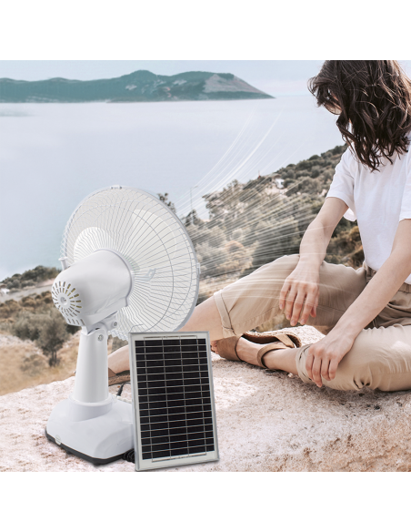 Ventilatore Portatile con Ricarica Solare Luce di Emergenza Ideale per Campeggio