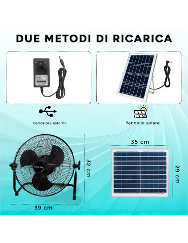 Ventilatore Portatile Ricarica Solare Senza...