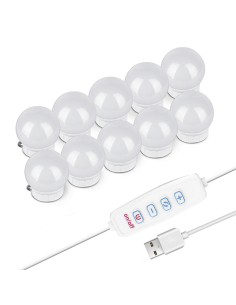 Set 10 Lampadine LED per Specchio Toeletta Luci Make Up Dimmerabili con Cavo USB